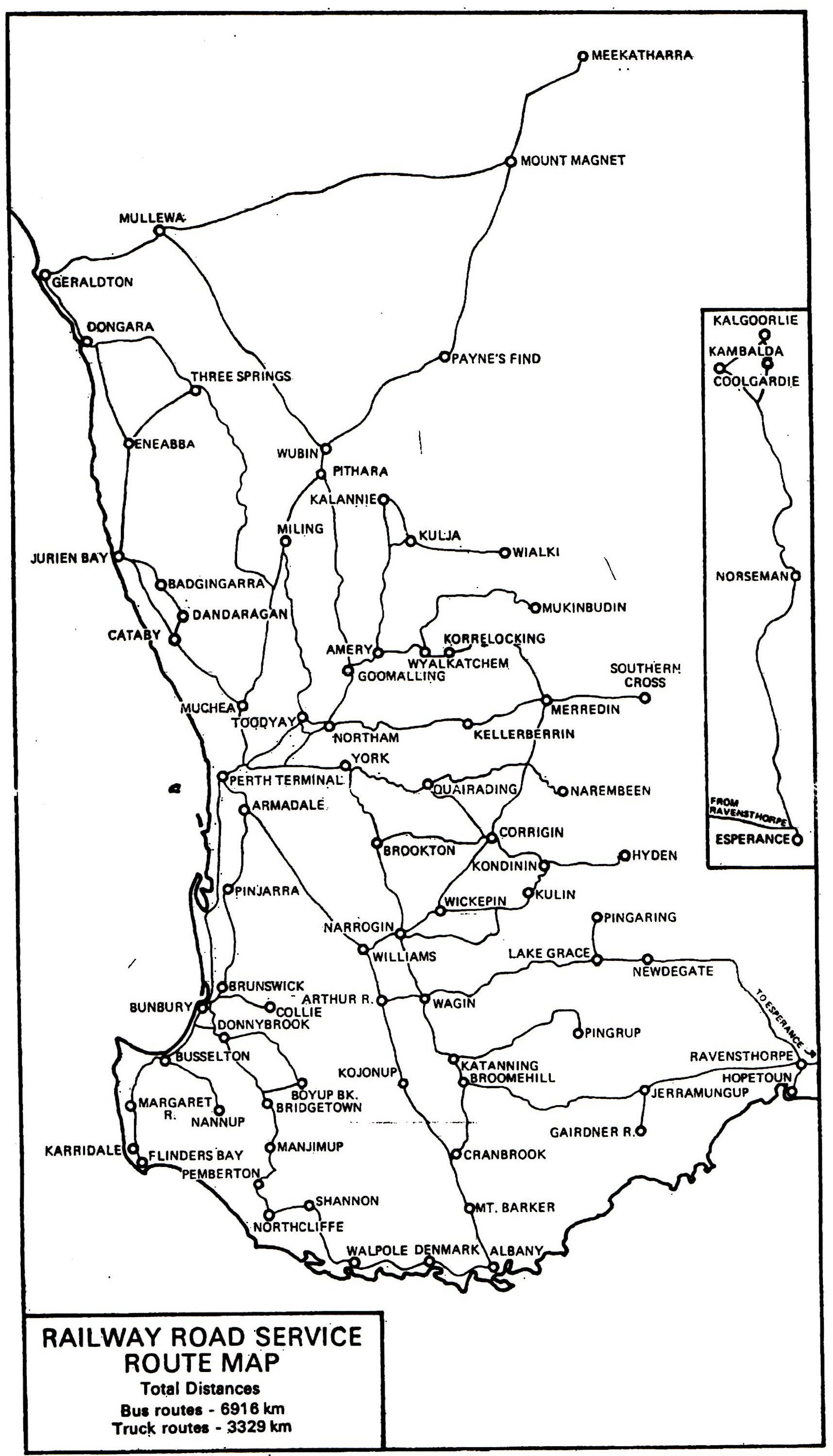 Western Australia Railway Road Services Map